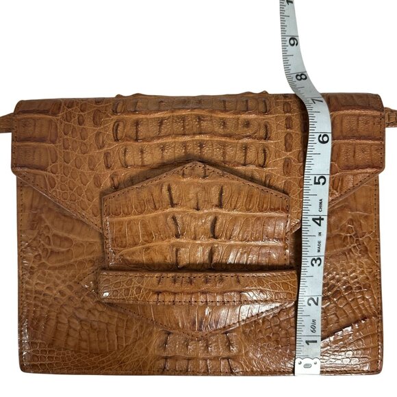 Vintage Eileen Kramer Real Alligator Leather Crossbody Pecan Brown Flap - Picture 14 of 15
